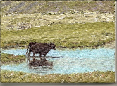 Lone Cow   5 x 7    oil on canvas